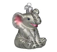 Old World Christmas Little Elephant Glass Blown Ornament for Christmas Tree, Handcrafted Holiday Decoration, Wildlife Animal Collection