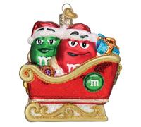 Old World Christmas M&M'S in Sleigh Glass Blown Ornament for Christmas Tree, Handcrafted Holiday Decoration, M&Ms Collection