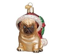 Old World Christmas Ornaments: Holly Hat Pug Glass Blown Ornaments for Christmas Tree (12430)
