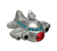 Old World Christmas Ornaments: Planes, Trains, Helicopters, Boats and Trucks Glass Blown Ornaments for Christmas Tree, Airplane, Silver