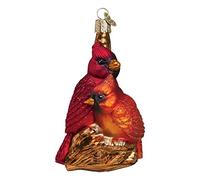 Old World Christmas Pair Bird Watcher Collection Glass Blown Ornaments for Christmas Tree,Northern Cardinal