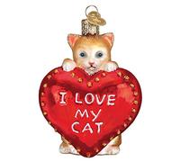 Old World Christmas Pet Lovers Glass Blown Ornaments for Christmas Tree, Love My Cat