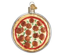 Old World Christmas Pizza Pie Glass Blown Ornament for Christmas Tree, Handcrafted Holiday Decoration, Food Collection