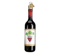 Old World Christmas Red Wine Bottle Glass Blown Ornament for Christmas Tree, Handcrafted Holiday Decoration, Adult Beverages Collection