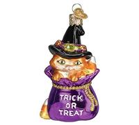 Old World Christmas Trick-or-Treat Kitty Glass Blown Ornament for Christmas Tree, Handcrafted Holiday Decoration, Halloween Collection