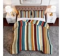 Old World Coverless Duvet Double 7.5 Tog, Soft Comfy Retro Colorful Vertical Stripes Quilted Summer Duvets Lightweight Comfortable Reversible Washable Comforter with Pillowcases