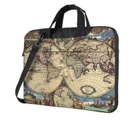 Old World Map Design Laptop Bag, Adjustable Shoulder Strap and Hidden Handle, Simplify Your Everyday, Black/White, 13 inch