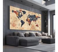 Old World Map Large Canvas Wall Art Tropical Earth Canvas Print Rustic Geography Artwork for Living Room Bedroom Home Decor, Framed 50x100 cm