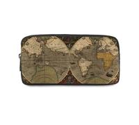Old World Map Pencil Case Study with Zip Up Pencil Cases for Boys Pen Case Secondary School Supplies Secondary High School College Sixth Form Stationery Gifts for Women Men