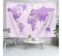 Old World Map Purple Tapestry, Map of World Tapestry Wall Hanging for Kids Students, Vintage Asia Europe America Africa Japan Wall Poster Tapestries for Bedroom Living Room Office Wall Decor, 60X40in