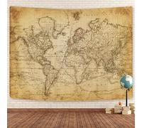 Old World Map Tapestry, Vintage Geographical Distribution Wall Hanging, Brown Historical Atlas Educational Poster for Wall Classroom Bedroom Living Room Office 60x40 Inch