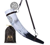 OldEmperor Viking War Blowing Horn| 12 Inch Genuine Ox Battle Trumpet with Leather Strap-Hand Engraved| Mouthpiece for Easy and Clear Sound| Gift Bag