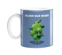 Older Bud Wiser Mug | Funny Cannabis Pun Birthday Mug for Stoner, Hand Illustrated Stoned Weed Bud Ceramic Mug, Older But Wiser