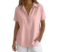 Older Womens Summer Clothes Womens Summer Tops Cotton Linen Short Sleeve V Neck Button Up Shirt Elegant Casual Collared Tunic Blouses Basic Loose Tunic T Shirts Plus Size Clothing for Vacation Beach