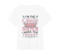 Oldest Sister Makes The Rules Siblings Partner Look T-Shirt, Women's Plus, White, 3X