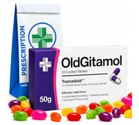 OldGitamol Joke Pill Box with Jelly Beans & Prescription Style Bag - Funny Birthday Gift for Men, 40th 50th 60th 70th, Secret Santa for Seniors, Dad, Father, Man, Retirement, Christmas Xmas