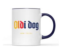 Oldi Dog New Tricks Mug - Funny Old Joke Gifts Presents Birthday Christmas Secret Santa Men Women Novelty Rude Ideas Mum Dad Work Colleague Ceramic Tea Coffee Cup (Cobalt Handle Prime)