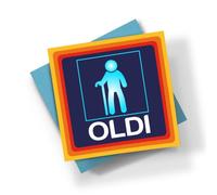 Oldi Walking Stick Square Card - Golden Oldi Happy Birthday Card Funny Fun Old Joke For Him For Her Gift Present Personalised/Blank Message Cyan Envelope (Blank Message Prime)