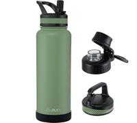 OLDLEY 1.2L Stainless Steel Water Bottle with Straw, Insulated Metal Water Bottles with 3 Lids & Handle, Double Wall Leakproof Large Vacuum Flask Keep Hot and Cold for Gym, Sports, Hiking (Army Green)