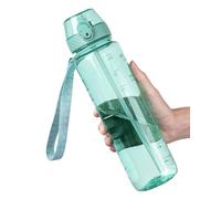 OLDLEY 1L Sports Water Bottle with Straw, Tritan 1 Litre Motivational Drink Bottle, BPA Free Leakproof Transparent Water Bottle with Time Marker for Cycling, School, Gym, Outdoor (Mint Green)