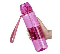 OLDLEY 1L Sports Water Bottle with Straw, Tritan 1 Litre Motivational Drink Bottle, BPA Free Leakproof Transparent Water Bottle with Time Marker for Cycling, School, Gym, Outdoor (Rose)
