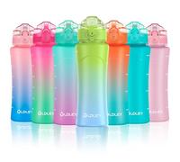 OLDLEY 450ml/15oz Water Bottle with Straw Reusable Drink Bottles with Times Markings for School Home Camping Outdoor Sports BPA Free Leakproof Durable