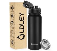 OLDLEY 600ml/20oz Stainless Steel Water Bottle Double Walled Vacuum Flask Keeps Drink Hot and Cold Leakproof BPA Free 600ML Metal Insulated Water Bottle for Sport School Work Outdoor Hiking (Black)