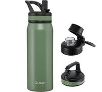 OLDLEY 750ml Insulated Water Bottle with Straw, Stainless Steel Water Bottles with 3 Lids & Handle, BPA Free Leakproof Thermal Metal Drink Flask Keep Hot and Cold for Sports, Gym, Hiking (Army Green)