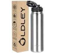 OLDLEY Stainless Steel Water Bottle 1L Vaccum Insulated Large Drink Flask 1000ML Metal Water Bottles Leakproof Keep Drinks Hot Cold for Bike Camping Sports Gym(Steel, 1 Lid)