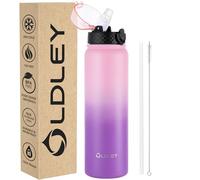 OLDLEY Stainless Steel Water Bottle with Straw 1L Vaccum Insulated Large Drink Flask Metal Water Bottles 1 Litre Leakproof Keep Drinks Hot Cold for Sports Gym Travel Adult(Pink Purple, 1 Lid)