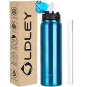 OLDLEY Stainless Steel Water Bottle with Straw 1L Vaccum Insulated Large Drink Flask Metal Water Bottles 1 Litre Leakproof Keep Drinks Hot Cold for Sports Travel Adult Women Men(Bright Blue, 1 Lid)