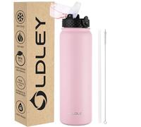 OLDLEY Stainless Steel Water Bottle with Straw 1L Vaccum Insulated Large Drink Flask Metal Water Bottles 1 litre Leakproof Keep Drinks Hot Cold for Bike Camping Sports Gym Adult Women Men(Pink, 1 Lid)