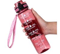 OLDLEY Water Bottle, 32oz Motivational Sports Water Bottle with Time Marker - Times to Drink - Tritan, BPA Free, Wide Mouth Leakproof,Clear Red