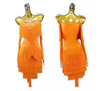 OLDMFZP Fringe Latin Dance Dresses Women Tassel Formal Dress Sequin Strap Modern Waltz Competition Dress for Prom & Party Club Elegant Sequin Ball Gown(XL)