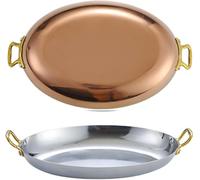 OLDMFZP Stainless Steel Oval Serving Platter with Handles Gold Plated Handles Fish Plate Appetizer Dish Lobster Tray Sushi Bowl for Steaming Fish Dessert Meat Snack Ideal for Parties, 2pcs
