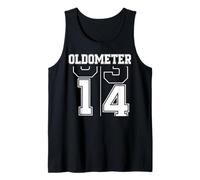 Oldometer 13-14 14th Birthday Sport Text 14 Year Old Tank Top