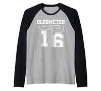 Oldometer 15-16 16th Birthday Sport Text 16 Year Old Raglan Baseball Tee