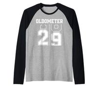 Oldometer 28-29 29th Birthday Sport Text 29 Year Old Raglan Baseball Tee