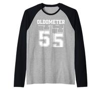 Oldometer 54-55 55th Birthday Sport Text 55 Year Old Raglan Baseball Tee