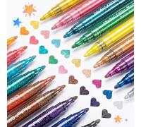 OldPAPA 28 Pcs Metallic Marker Pens, 28 Colors Fine Tip Metallic Paint Pens Acrylic Paint Marker for Black Paper Scrapbook Gift Card Making