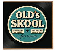 Old's Skool Vinyl Record Birthday Card - Retro Label Design with 'Happy Birthday to a Classic' - Funny Music Lover Card Featuring 'Made in England Too Long Ago to Mention'