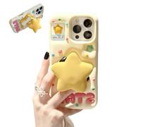 oleaumfilter for iPhone 15 Pro Max Case 3D Cute Stars Silicone Cover with 3D Star Pop-Up Mirror Stand and Grip Phone Case Kids Girls Soft Protective Shockproof TPU Cover for iPhone 15 Pro Max-Yellow