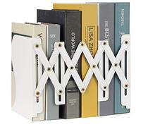 Olebes Adjustable Book Ends, Metal Iron Non Skid Boo kends, Expandable Bookcase Bookend Stand Holder Book Storage Rack, Heavy Bookends for Office Desk, Shelf, Stationery (White)