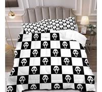 OLEBETY 2 Pieces Horror Face Comforter Set Twin Size, Black and White Checkered Bedding Set, Halloween Quilt, Gothic Scary Spooky Scream Ghost Skull Face Buffalo Plaid Bedroom Decor, 1 Pillowcase