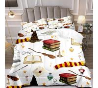 OLEBETY 3 Pieces Magic White Comforter Set Full Size, Magical Witchy Bedding Set, Halloween Quilt, Spell Book Wizard Witch Hat Owl Scarf Broom Potion Teen Boys Girls Kids Bedroom Decor, 2 Pillowcases