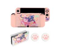 (Oled Case Set) NEKO Cat Switch OLED Case Storage Bag PU Carrying Case Pink Shockproof Shell Switch Hard PC Cover For Nintendo Switch Accessory