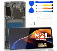 OLED For Samsung Galaxy S21 5G LCD Screen Replacement For Samsung Galaxy S21 4G SM-G991B SM-G991U SM-G991N Display Touch Digitizer Assembly SM-G9910 Repair Parts Kits With Frame(Black)