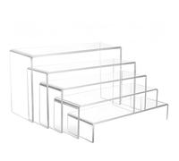 Oleegil Acrylic Display Stand Riser - 5 Pieces Clear Rectangular Tiered Display Risers for Pop Figures Desserts Cupcakes Perfume