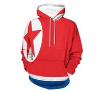 OLEETS North Korea National Flag Unisex Printed Hoodie - Men'S Fashion Streetwear Hooded Sweatshirt Hip Hop Pullover 3D Printed Tops Jacket Spring Autumn Casual Plus Size With Pocket Clothing Xxl