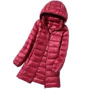 OLEETS Women'S Down Jacket - Winter Long Women Coat Ultra Light Thin Slim Casual Hooded Tops M-7Xl Plus Size Fashion Vintage Warm Windproof Clothes,Red,7Xl